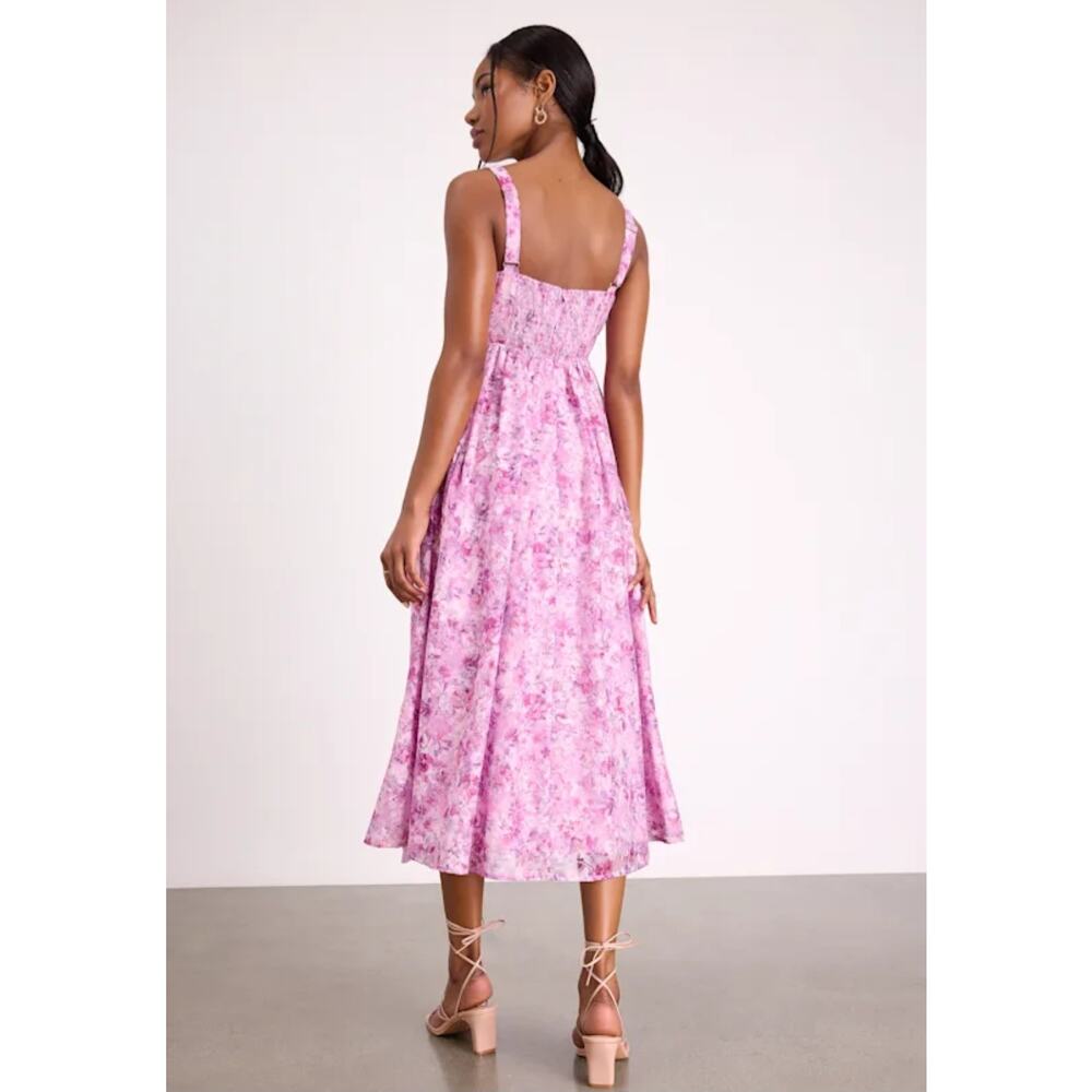 NWT Lulus Colwyn Light Magenta Floral Jacquard Bustier Midi Dress Medium - Picture 2 of 12